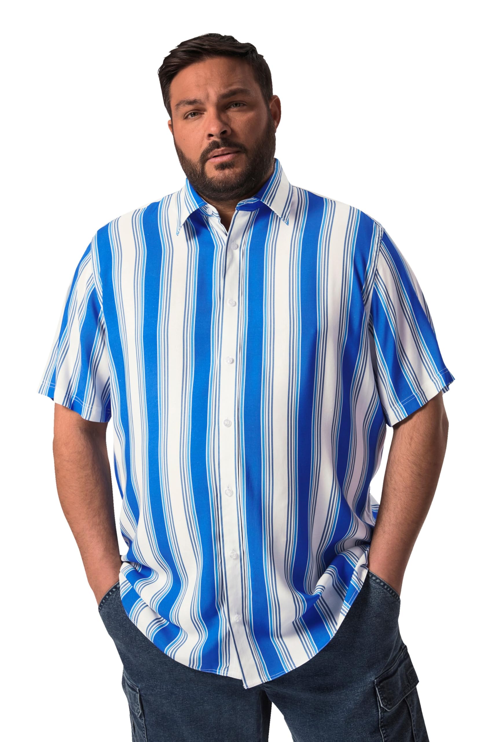 Men Plus Herren große Größen Übergrößen Menswear L-8XL Hemd, Halbarm, Bauchfit, Streifen, Kentkragen, Comfort Fit 829881