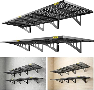 Aecxm 4-Pack 2x3ft Adjustable Garage Wall Shelving 1120lbs Load Capacity Heavy Duty Wall Mounted Storage Shelf Metal Floating Shelves for GarageBlack