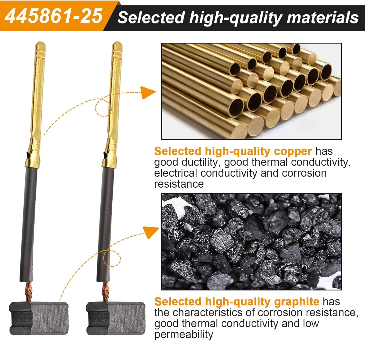 445861-03 445861-25 Carbon Brushes, Replacement Parts Compatible with De-Walt Black Decker Power Tools DW402 D26450 DW160-4 PCS