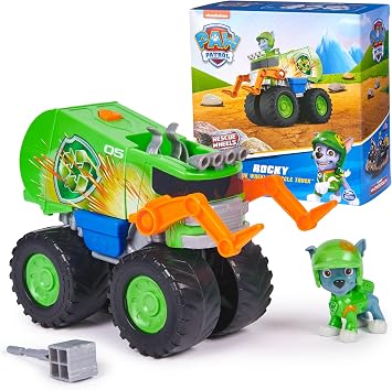 Paw Patrol Rescue Wheels Rockys Recycle Truck, Toy Truck with Projectile Launcher and Collectible Action Figure, Kids Toys for Boys & Girls Ages 3+