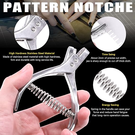 Mardatt 8Pcs Professional Leather Sewing Tools Kit with Tracing Wheels, Stainless Steel Pattern Notcher, Scratch Awl, Tailors Chalk, Soft Measuring Tape for Leather Tailor Paper Cloth Sewing