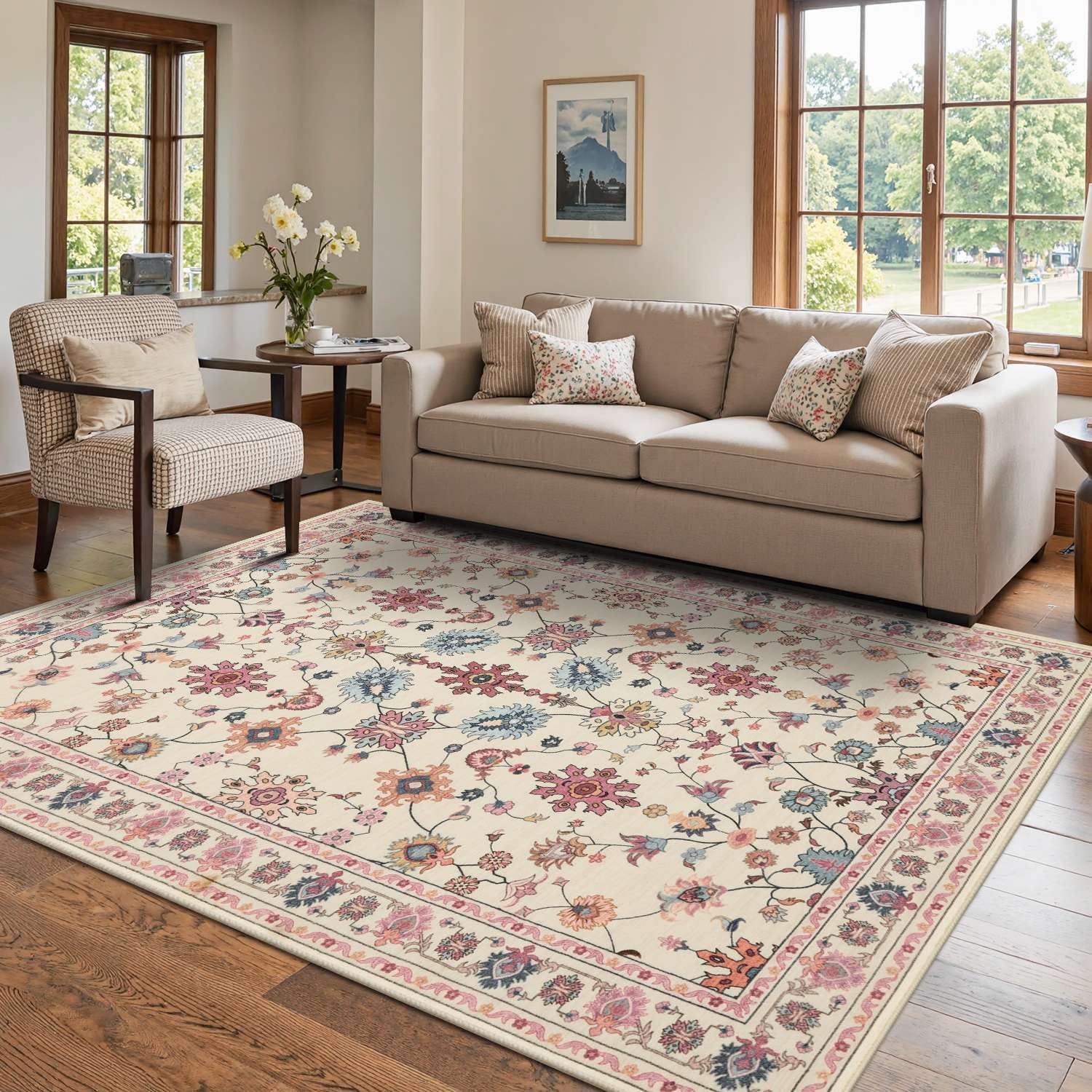 Tapis de decoration maison vintage multicolore 155 x 215 cm au fini traditionnel