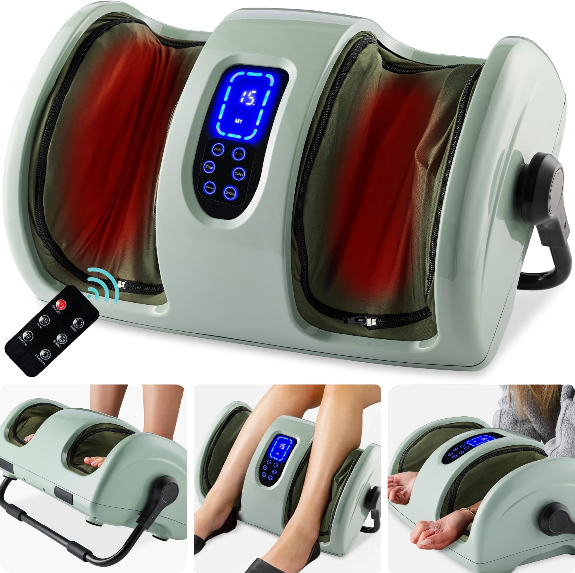 Best Choice Products Heated Foot Massager Machine Shiatsu Leg Massager, Therapeutic Reflexology Calf Massager w/Blood Circulation, Nerve Pain, Deep Kneading, High-Intensity Rollers - Sage Green
