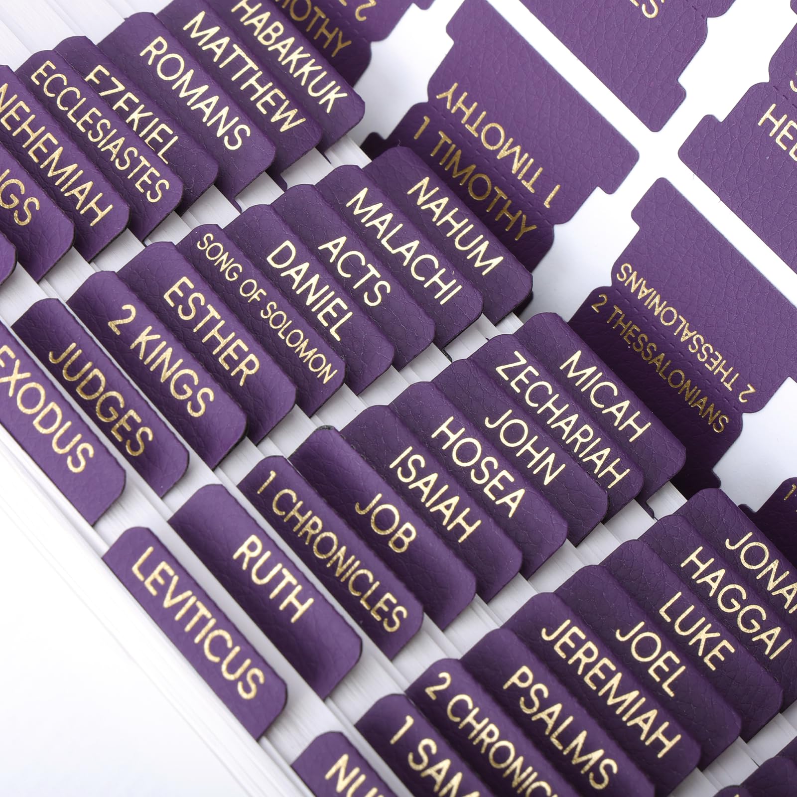 XKDOUS Leather Purple Bible Tabs, Laminated Large Print Gold Foil Bible Tabs for Women Men, 75 Bible Chapter Tabs, Bible Index Tabs, Bible Book Tabs (Violet) — image 1