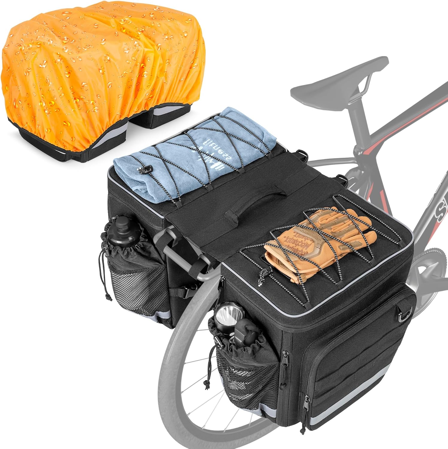 50L Bike Panniers with a Rain Cover