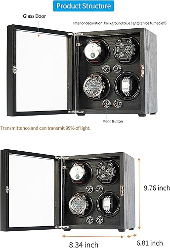Miniatura 5 de Oryx Watch Winder for 4 Automatic Watches, Rotating Watch Box 5 Rotation Modes Setting Case with LED Light, USB Powered Super Quiet Mabuchi Motor