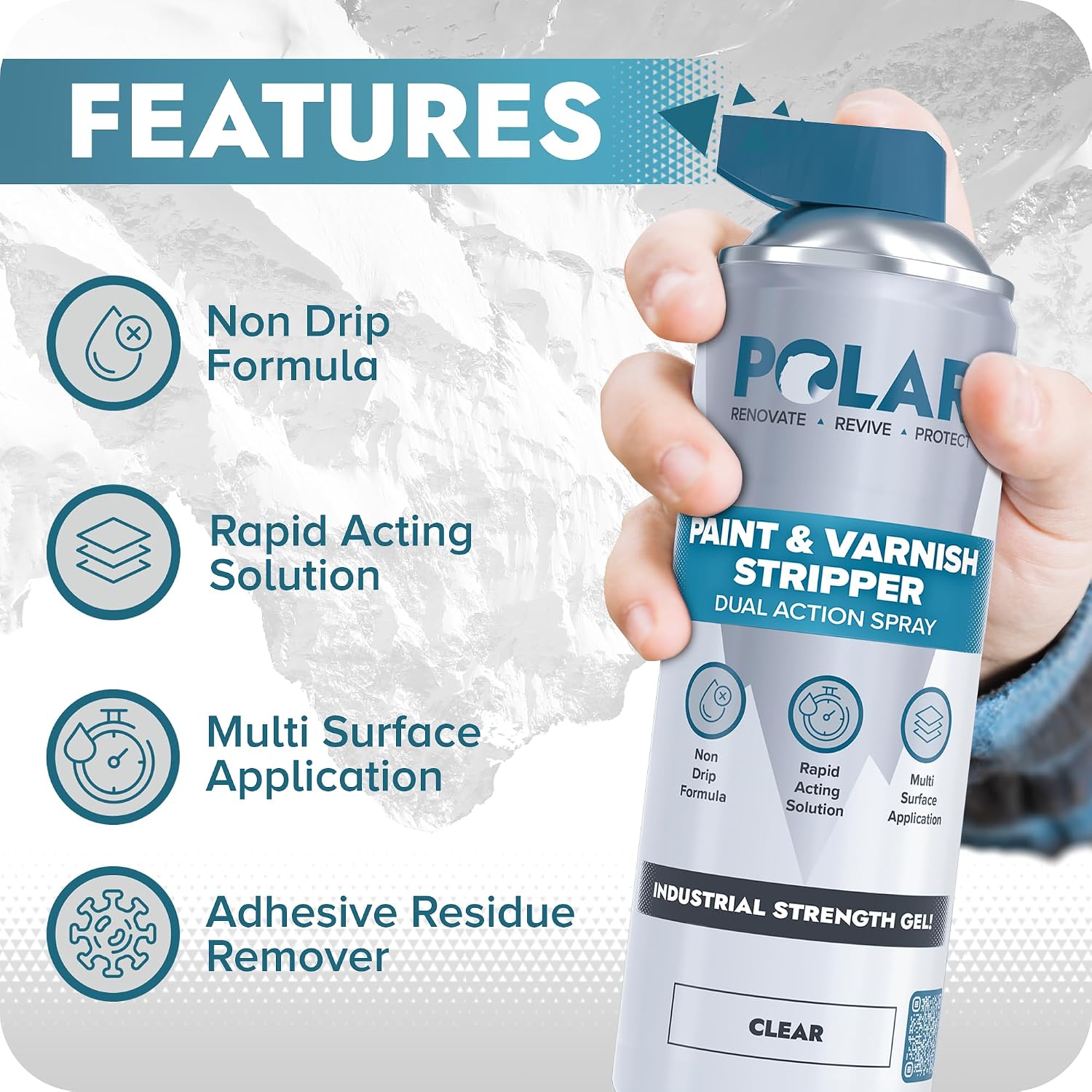 Polar Paint & Varnish Stripper Spray - 6 x 17 Fl Oz | Industrial Strength Gel Removal for Paints, Varnishes & Other Stubborn Resides | Multi Surface Paint Stripper for Wood, Metal and Concrete