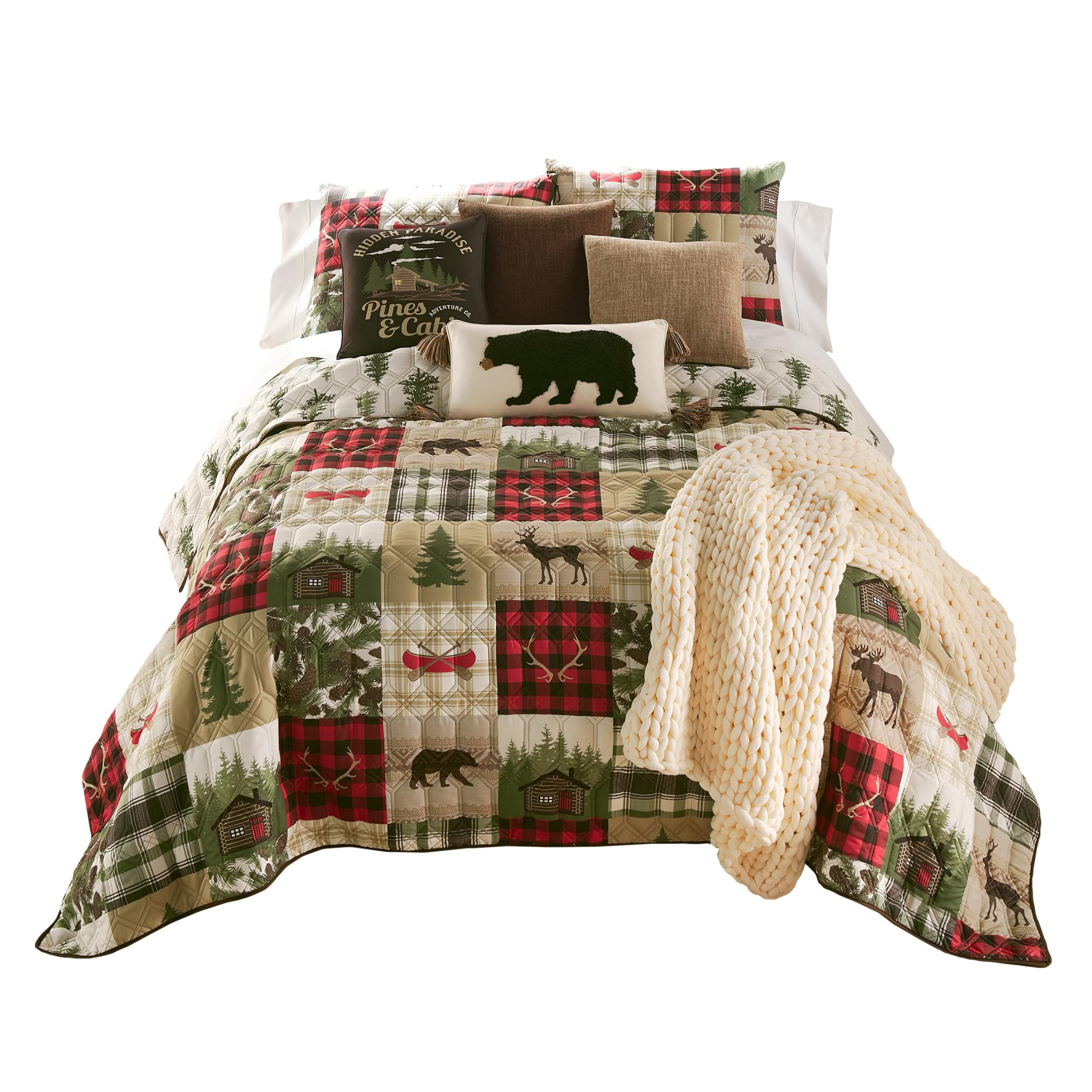 donna sharp king bedding set - 3 piece - cedar lodge lodge quilt set with king quilt and two king pillow shams - machine washable