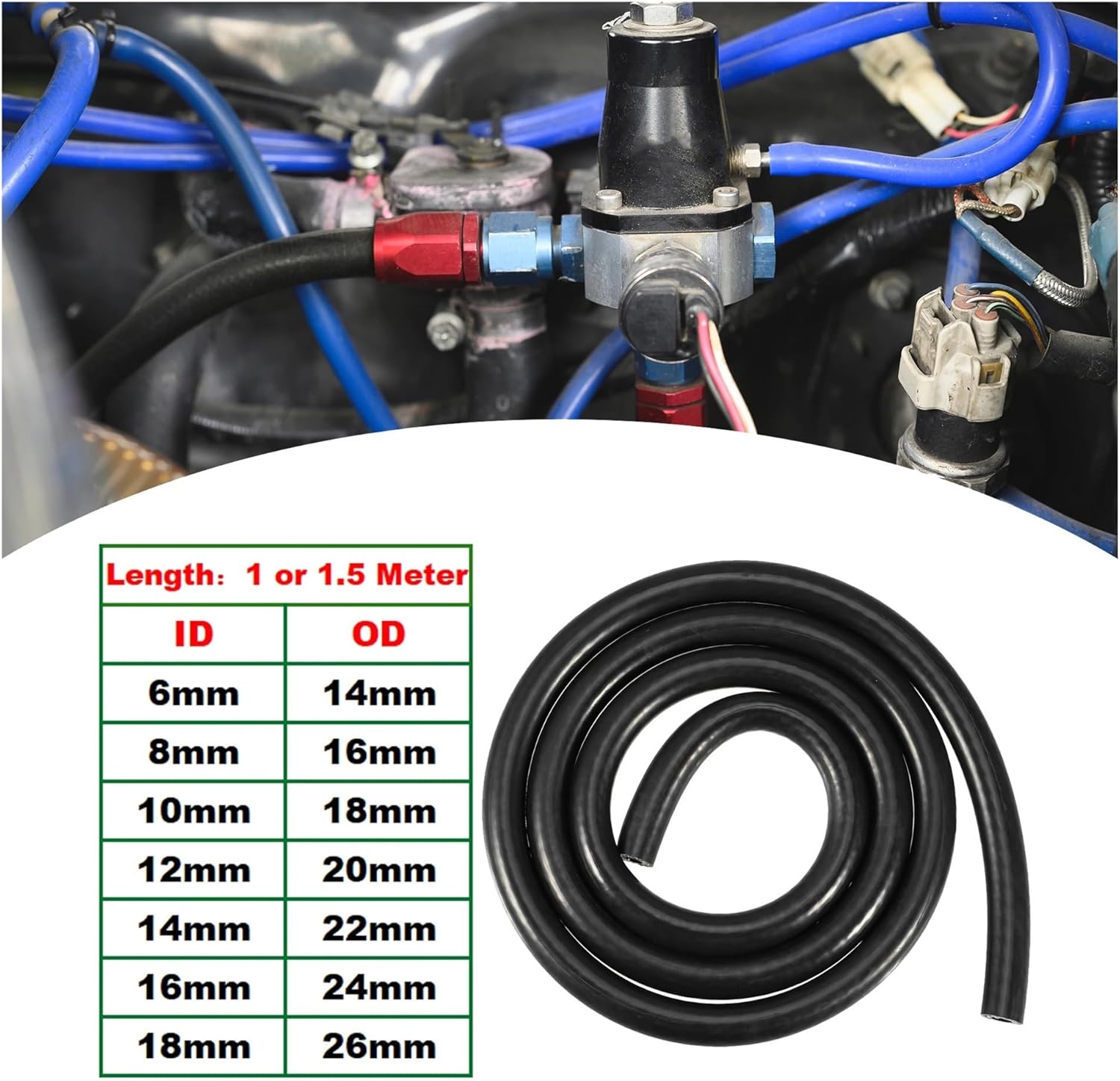 1M 1.5M Long 6mm 8mm 10mm 18mm ID Silicone Vacuum Tubing Hose Line Automotive Vacuum Hose Engine Air Intake Pipe(10mm ID 1.5M)