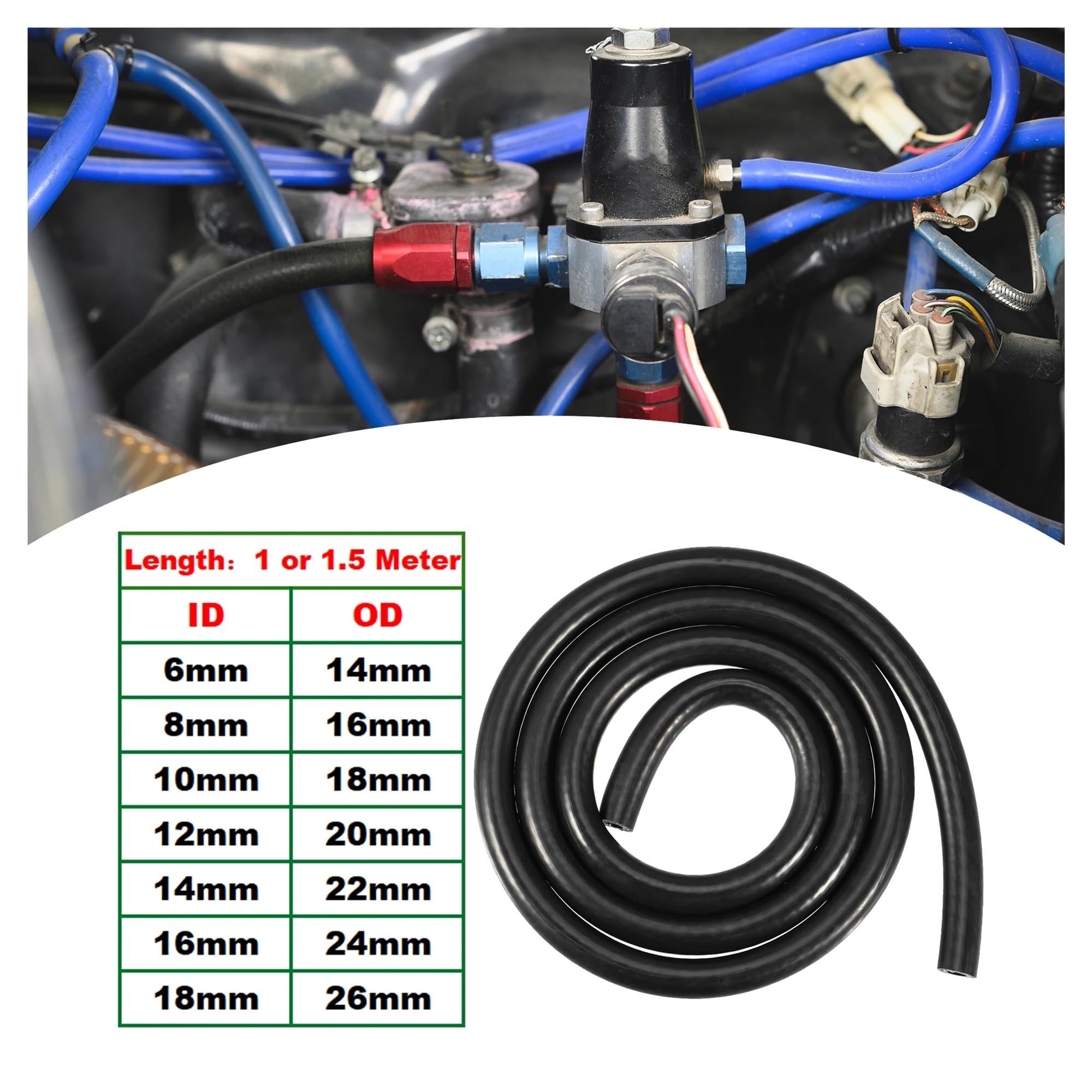 Tubo flessibile for vuoto in silicone for autoveicoli, tubo di aspirazione dell'aria del motore, lunghezza 1 m, 1,5 m, diametro interno 6 mm, 8 mm, 10 mm, 18 mm(12mm ID 1.5M)