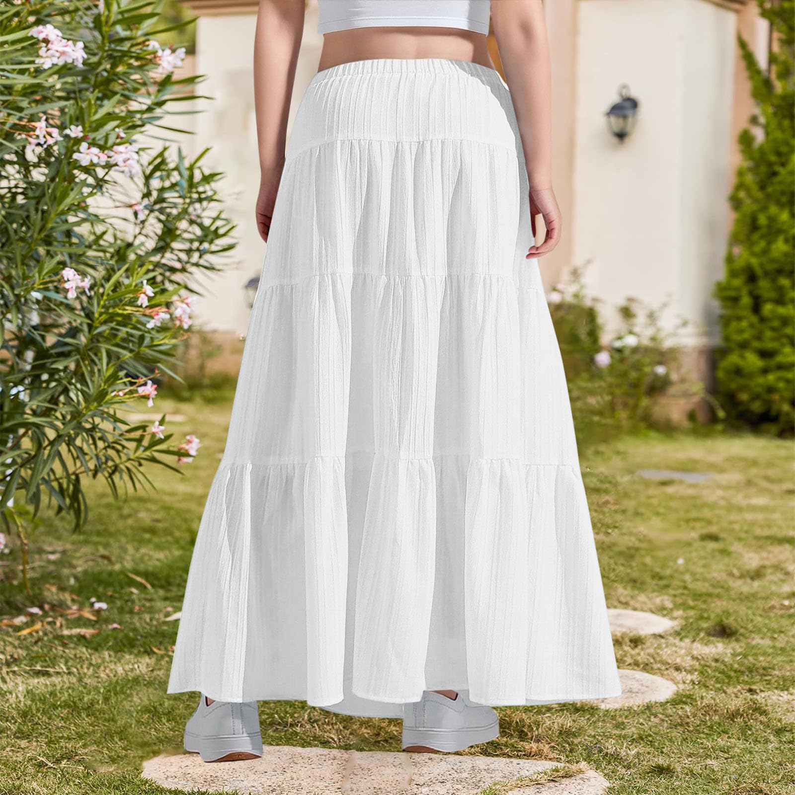Girls Maxi Skirt Boho Casual Tiered High Waist A Line Flowy Long Skirt Kids Summer Swing Ankle Length Drawstring Skirts - 4