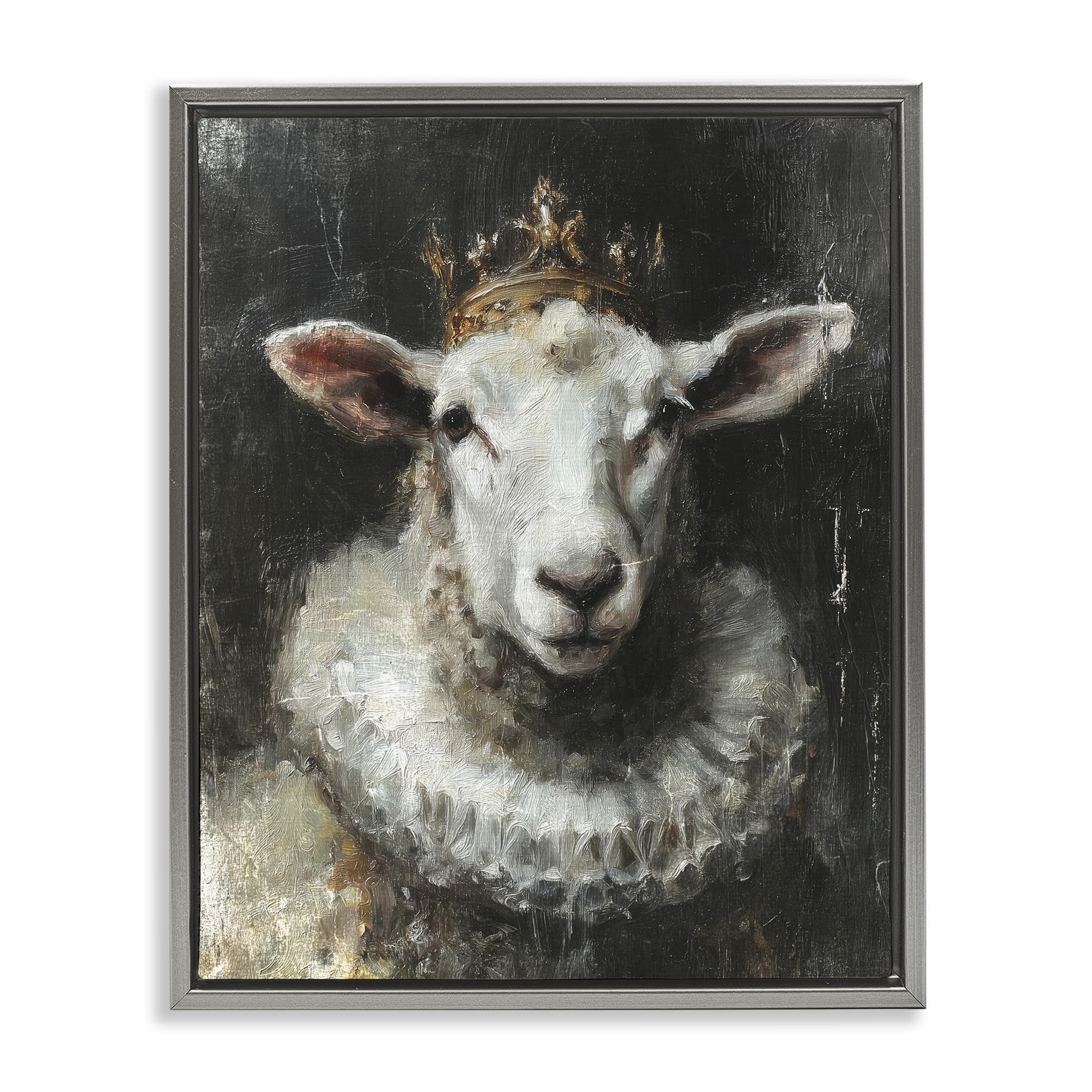 Stupell Industries Regal Crowned Sheep Portrait 'Crowned Sheep Portrait', Floating Frame Canvas Art, Gray, 25 X 31 Inches, Easy To Hang And Sturdy, Made In Usa, By Svetlana Aleynikova