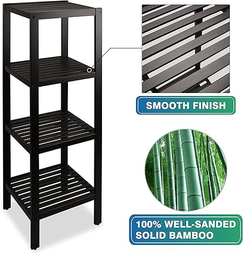 Miniatura 7 de SMIBUY Estante de almacenamiento para baño, organizador de bambú de 4 niveles, estantería multifuncional para sala de estar, dormitorio, cocina