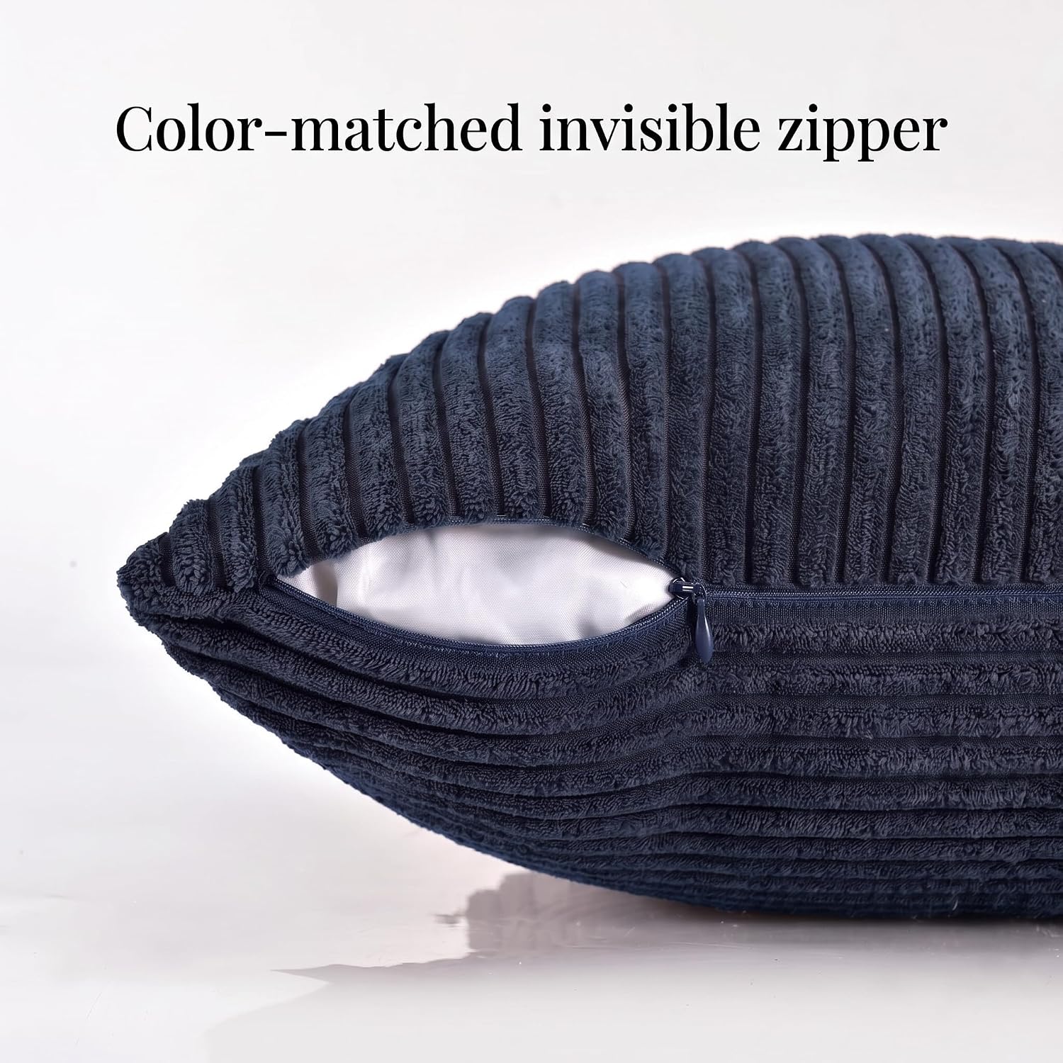 Fancy Homi Set of 1 Navy Blue Boho Long Lumbar Body Decorative Throw Pillow Cover 14x36 Inch for Bed Couch Bedroom Bench, Soft Patchwork Corduroy Textured Pillow Case, Rustic Farmhouse Room Decor image 3