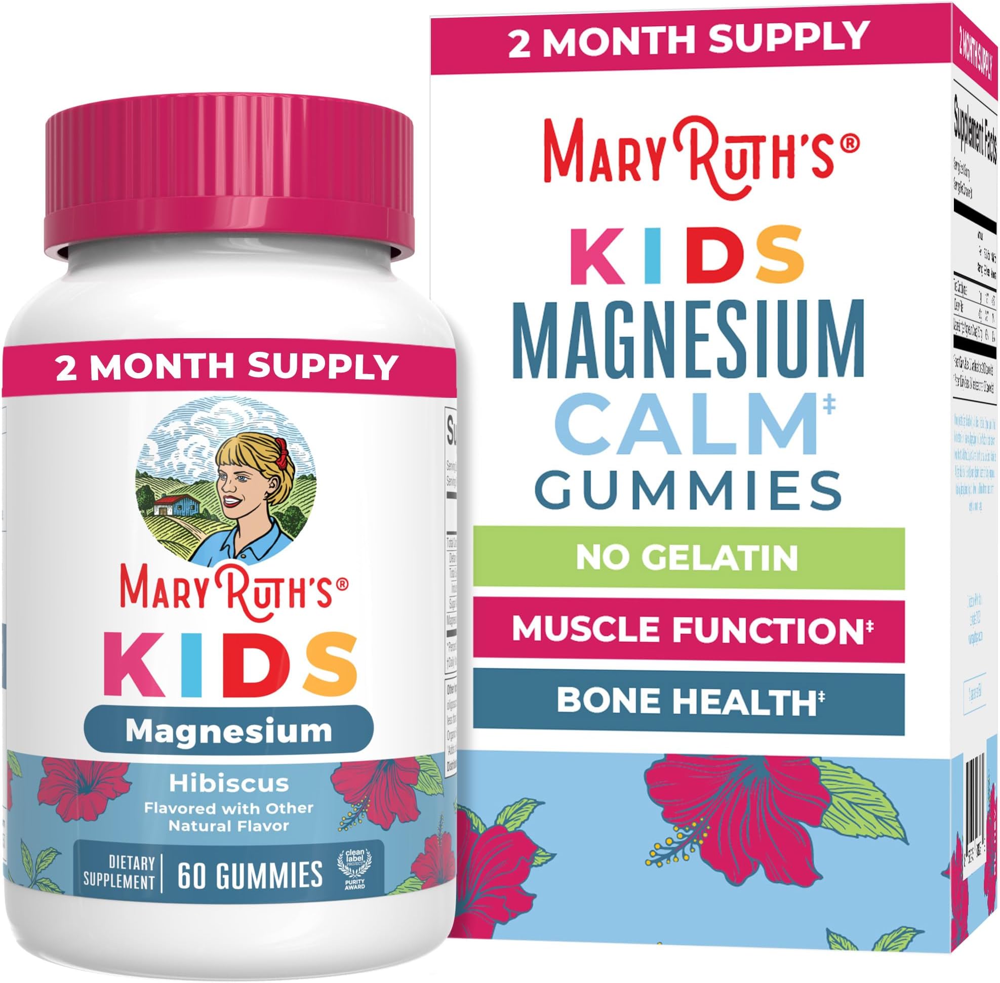 Kids Magnesium Citrate Gummies by MaryRuth's | 2 Month Supply | Sugar-Free | Calm Magnesium Gummies for Kids 2+ | Bone Health | Calcium Absorption | Vegan | 60 Count