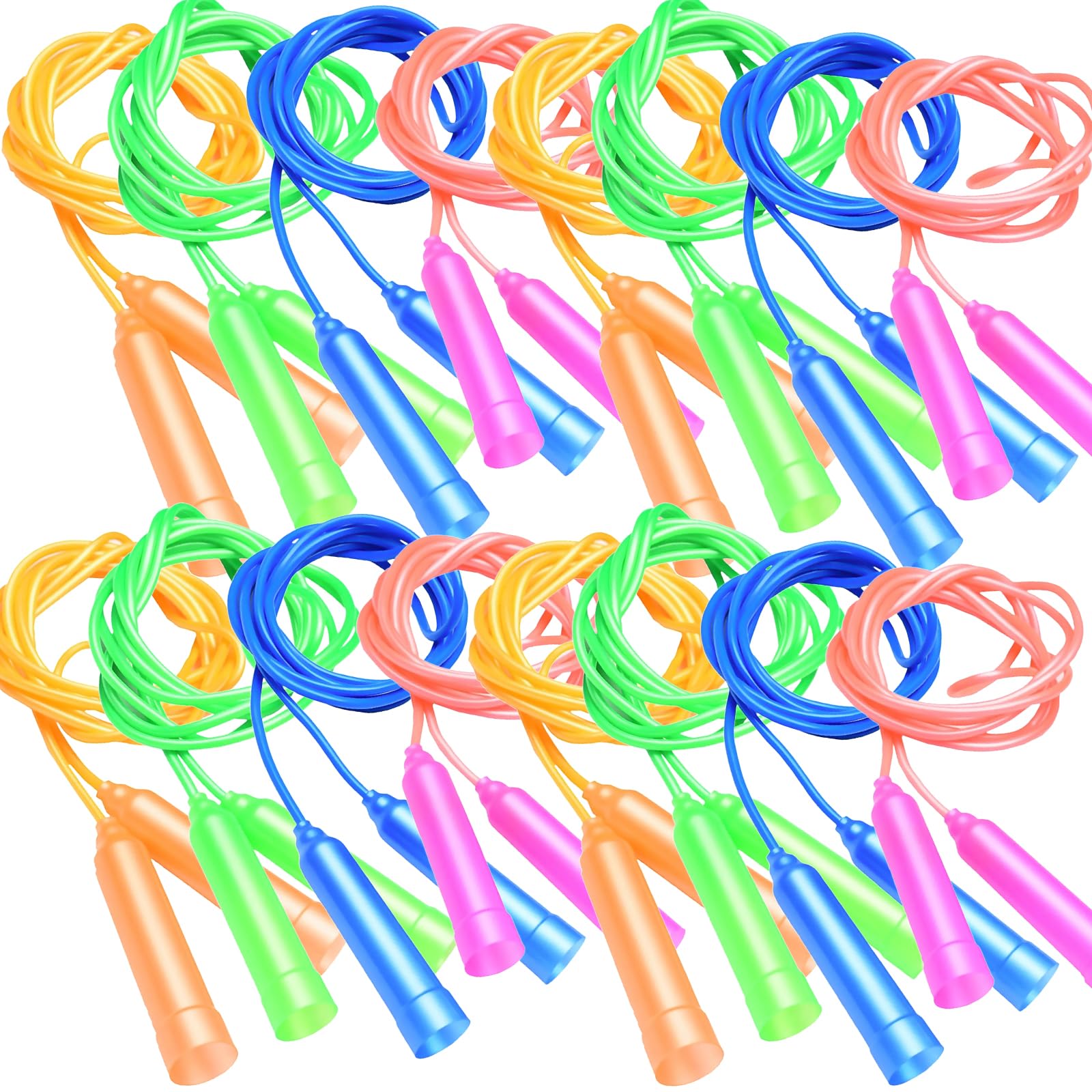 HAICN 16Pcs Kids Jump Rope Set Colorful Adjustable Tangle-Free Plastic Jumping RopeSet Colourful Durable PVC Skipping Rope Assorted for Outdoor Activity,Party Favors,School Games,Sports Exercise。
