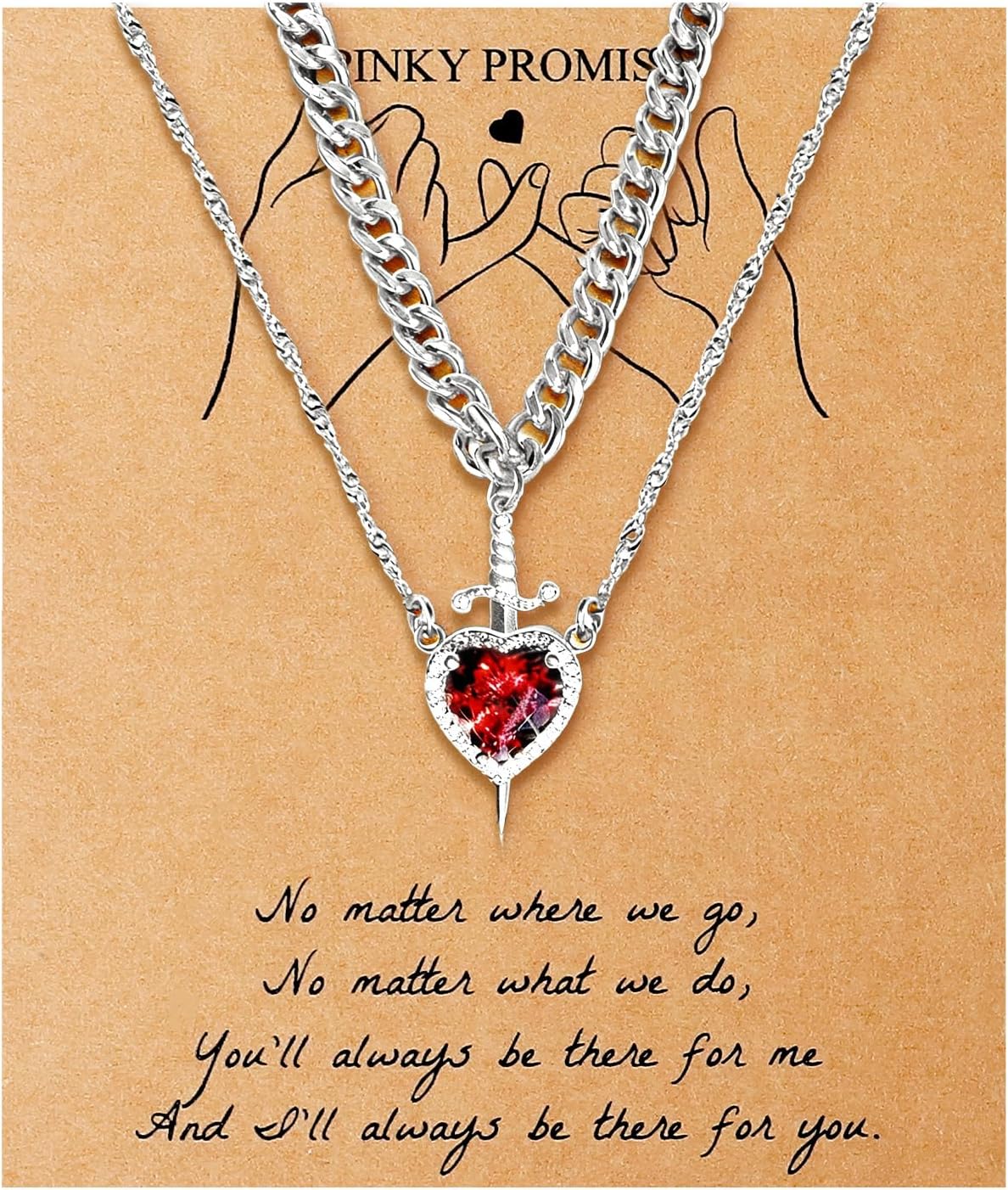 Roe Dolph Couple Necklace for Him and Her Sword and Heart Necklace Red Heart Matching Promise Jewelry Valentines Day Gifts for Her