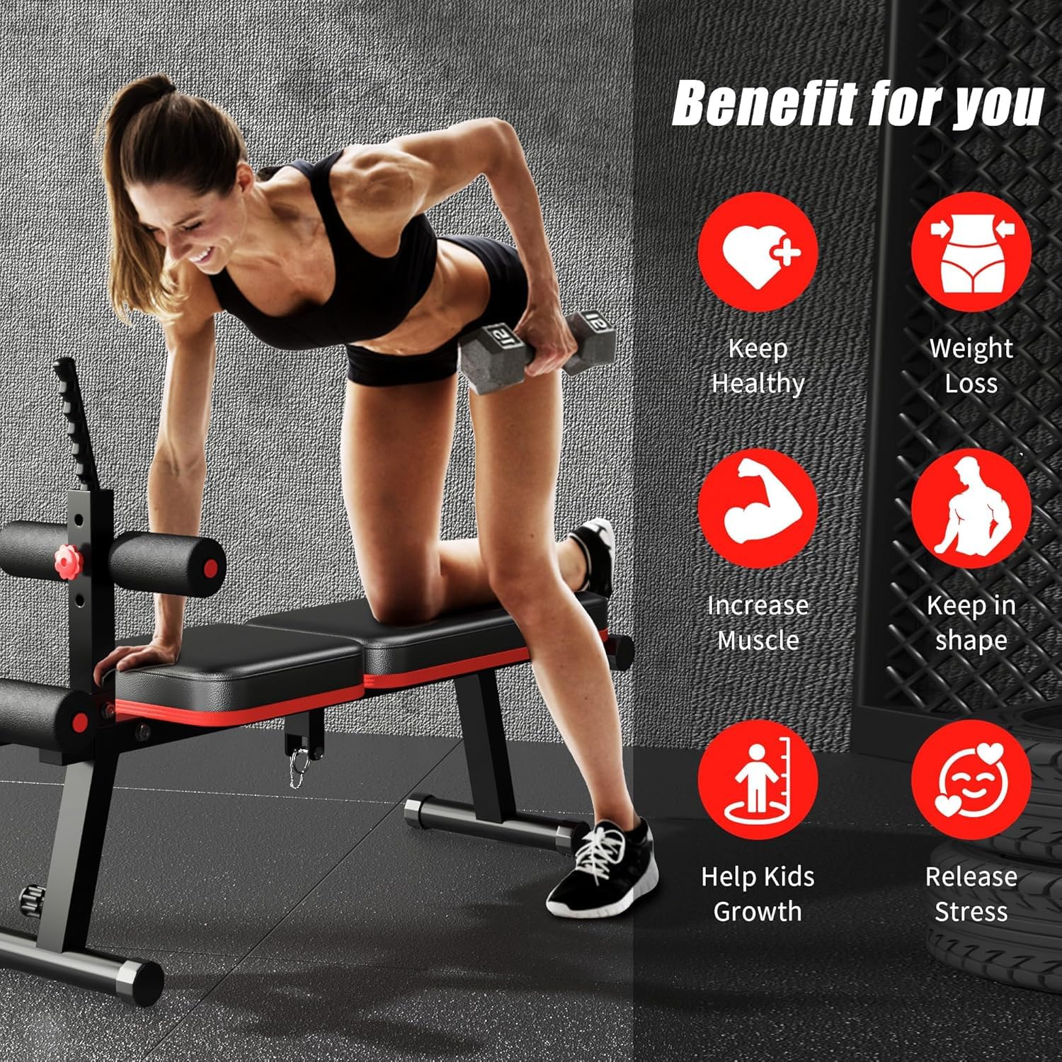 DnKelar Panca Pesi 5-in-1 Regolabile Multifunzione, Pieghevole Da Allenamento Per Addominali, 7 Direzioni Schienale Regolabile, Fitness Per Casa - 2
