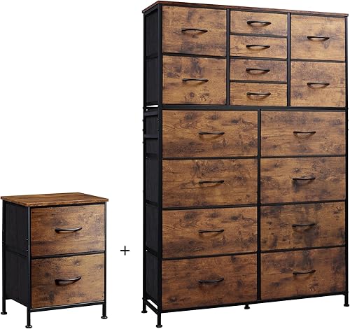 WLIVE Juego de mesita de noche de 2 cajones y 16 cajones, cómoda para dormitorio, guardería, armario, pasillo, unidad organizadora de aparador de