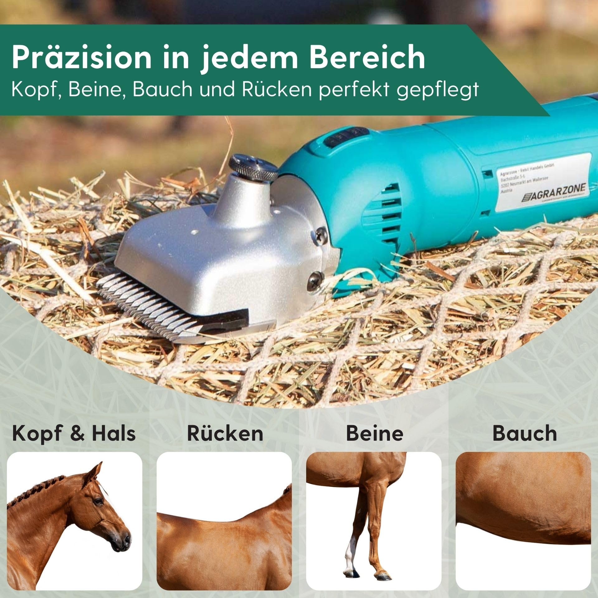 Agrarzone Pferdeschermaschine PowerCut 230V Schur Tierpflege Pflege | Schermesser, Schermaschinenöl, leistungsstark, langlebig