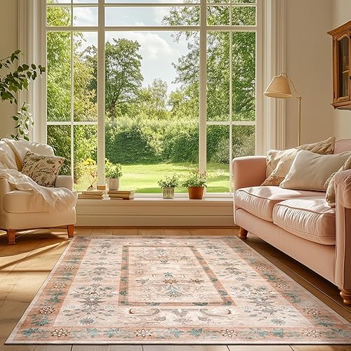 Miniatura 117 de jinchan Alfombra de área lavable de 2 x 3, alfombra vintage floral para puerta de interior, con antideslizante, alfombra pequeña de pelo bajo