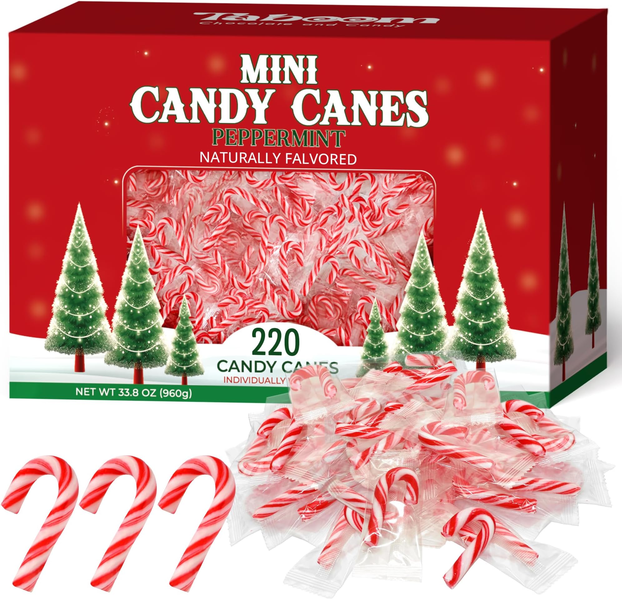 Bulk Mini Candy Cane Individually Wrapped 220 Pack - Small Peppermint Candy Canes Naturally Flavored Red & White Christmas Candy For Holiday Gifts, Stocking Fillers, Party Favors & Decorations