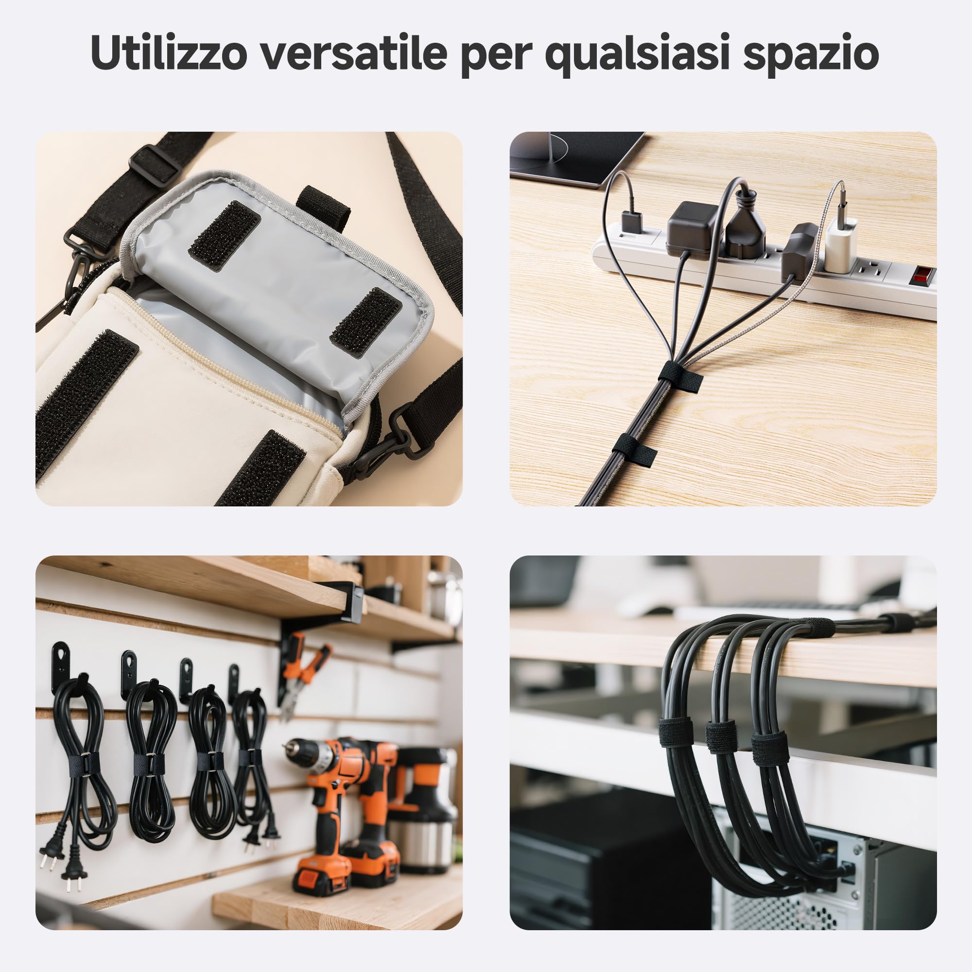 Cable Matters Cinghie a strappo con fibbia, rotolo da 9 m con 45 fibbie metalliche, cinghie regolabili per cavi larghe 25 mm, nero