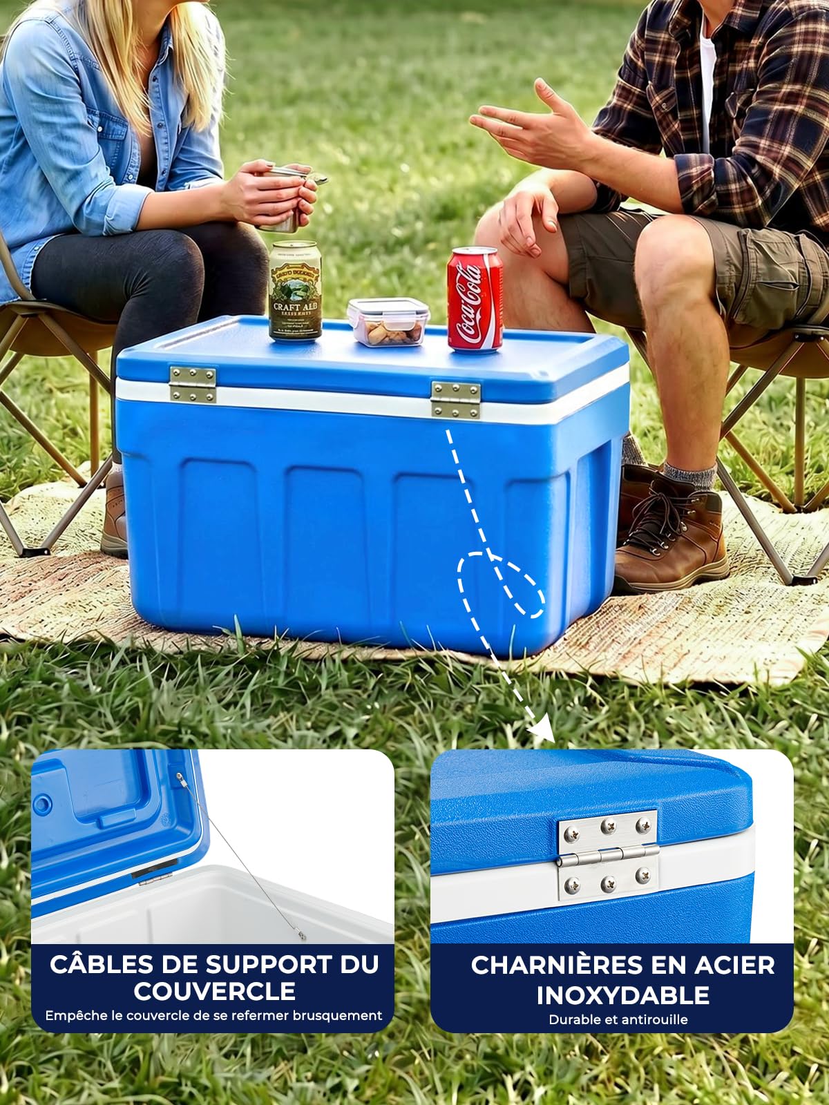 Glacière 70QT – 66L Sans électricité, Conservation De La Glace 4 Jours, Verrouillage Silicone, Poignées Encastrées, Pour Camping Et Plage