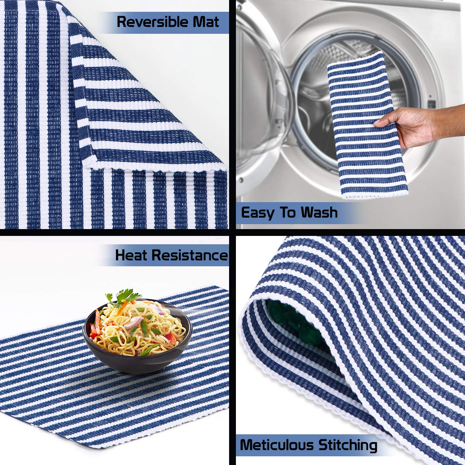 HOKIPO Blue Ribbed Placemats & Table Runner -5