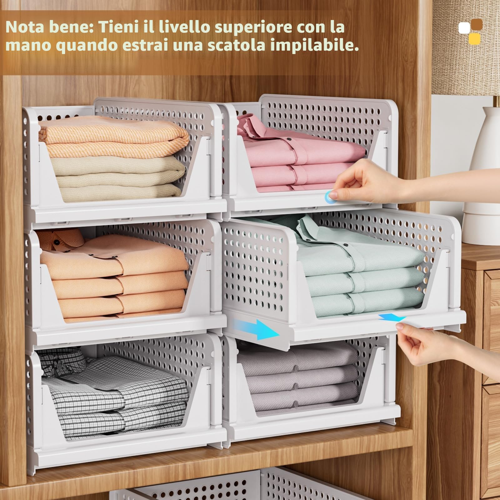 SNSLXH 5 Pezzi Organizer Armadio Contenitori, Impilabili e SalvaspazioScatole per Armadio, Organizer Cassetti per Abbigliamento, Facili da Montare, Resistenti per Casa e Ufficio (Bianco)