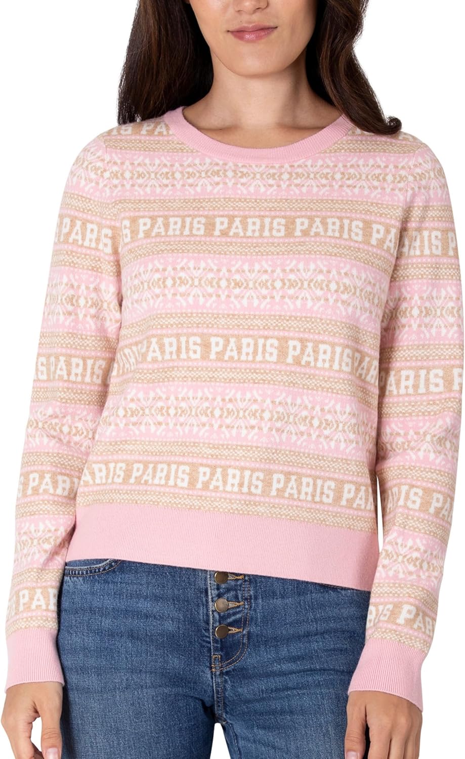 Paris Hilton Women's Soft Knit Crew Neck Sweater Long Sleeves Cozy