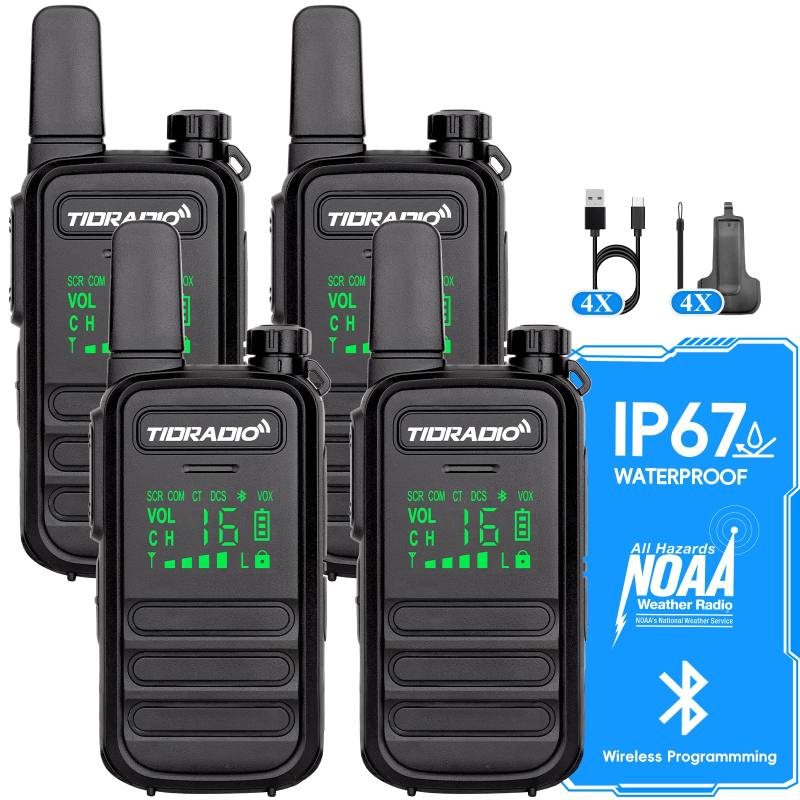 TIDRADIO TD-M11 Walkie Talkies for Adults Kids, Long Range Waterproof PMR446 Licence Free 16CH Type-C Rechargeable LED Light Screen Earpieces-2Pack Two Way Radio — view 12