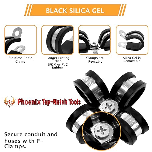 Miniatura 5 de Paquete de 25 abrazaderas de cable aisladas de goma de gel de sílice de acero inoxidable 304 de 14 pulgadas para tuberías de combustible, tubería y