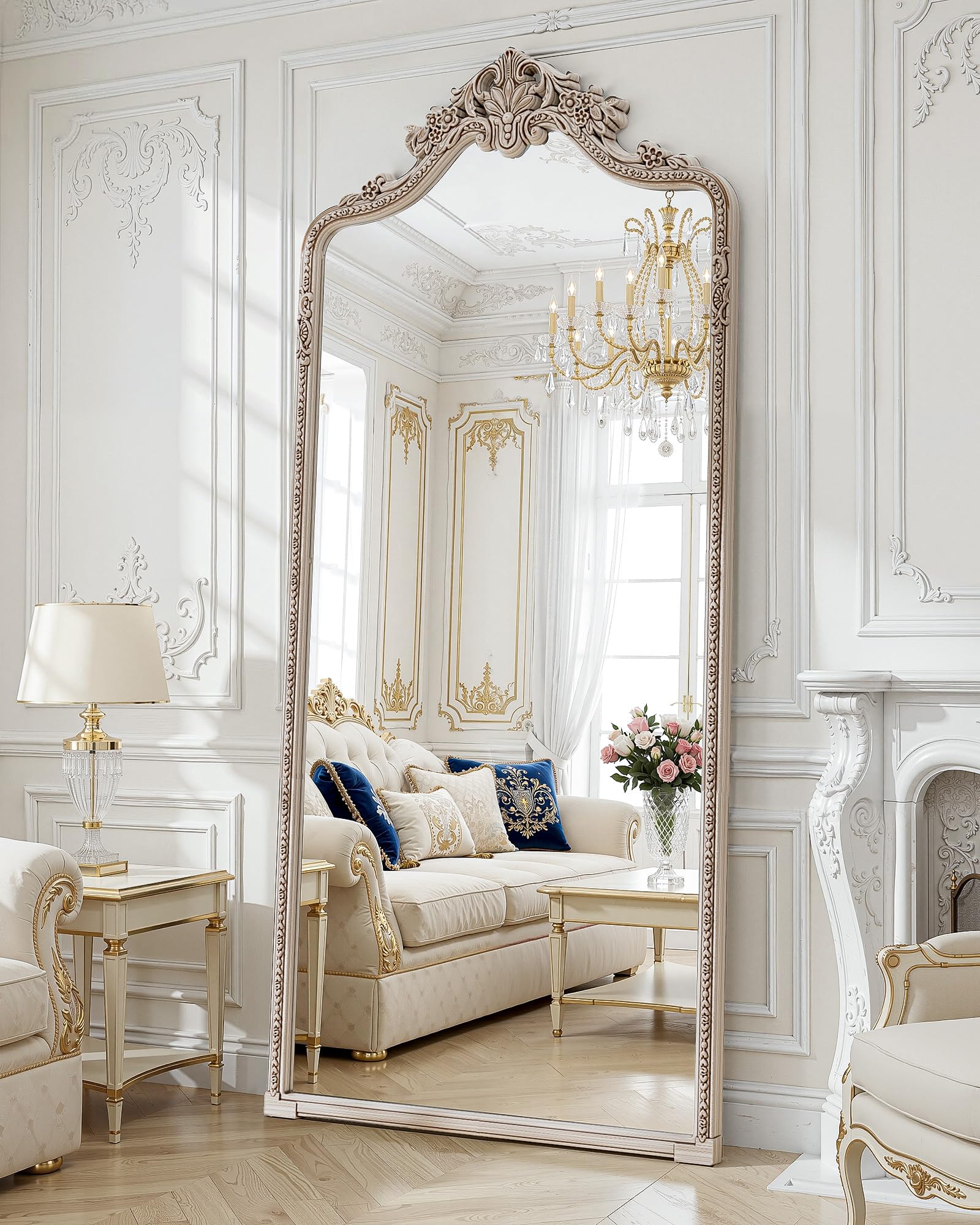 Photo 1 of Wall Mount Arched Full Length Mirror,71"x32" Traditional Ornate Vintage Floor Standing Frame for Bedroom Body Hanging Leaning,Baroque Antique Vintage Long Mirrors for Wall,Decor, Living Room, Bedroom