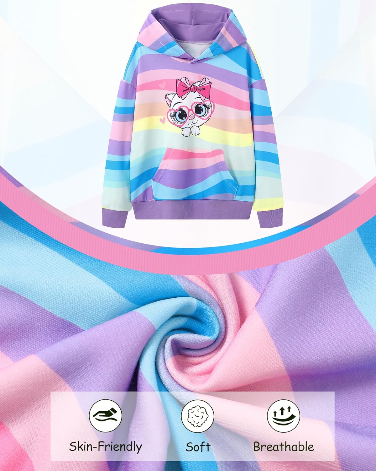 Girls Sweatshirt Printed Hoodie Long Sleeve Pullover Fall Fashion Hooded Top for Teen Girls with Pockets 4-12 Years - Image 5