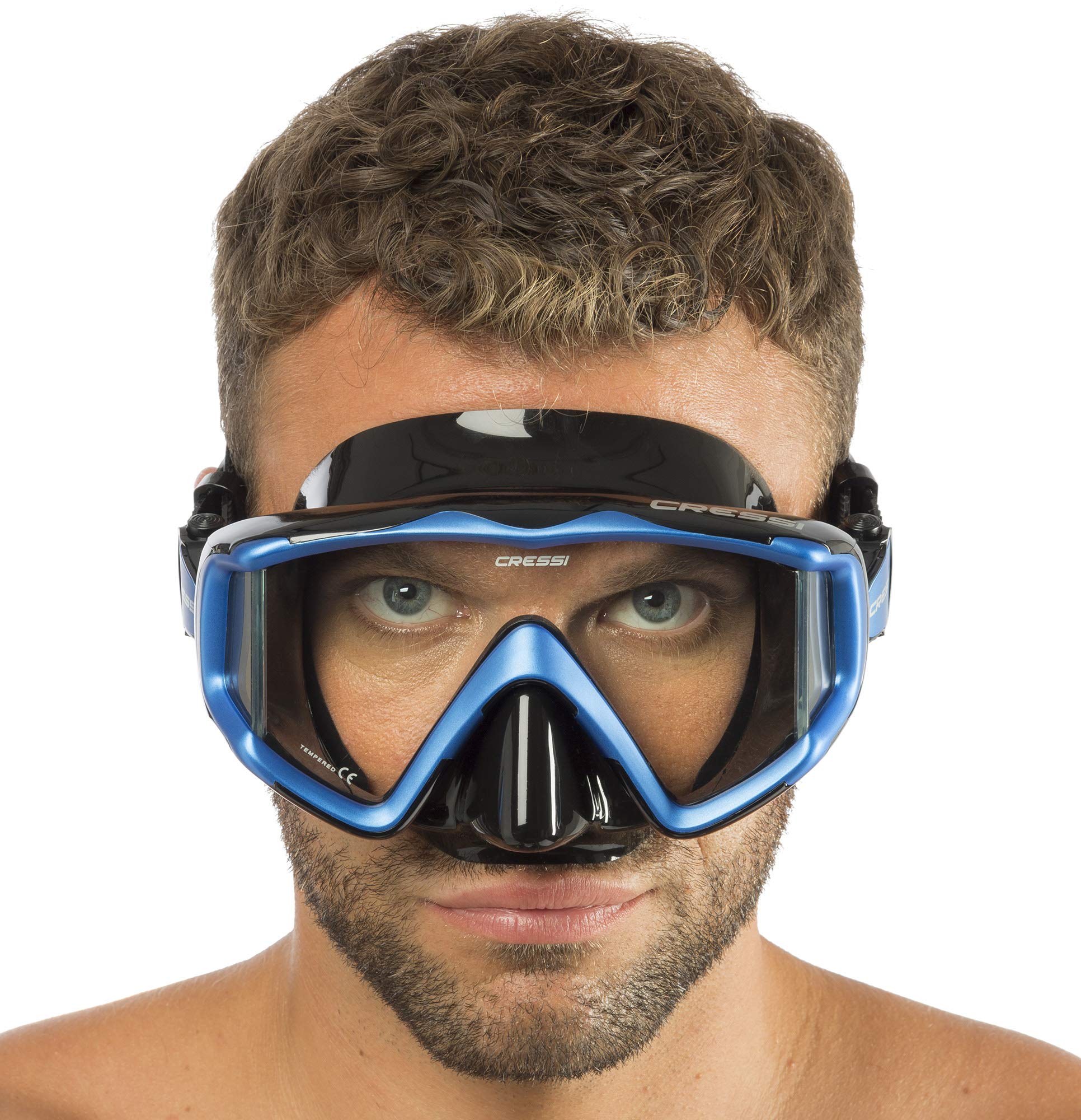 Cressi Liberty Máscara de Buceo, Apnea y Snorkel, Unisex Adulto, Negro/Azul, Talla Única + Epsilon SPE Alpha Ultra Dry Snorkel de Silicona Unisex, Negro/Negro, Talla única