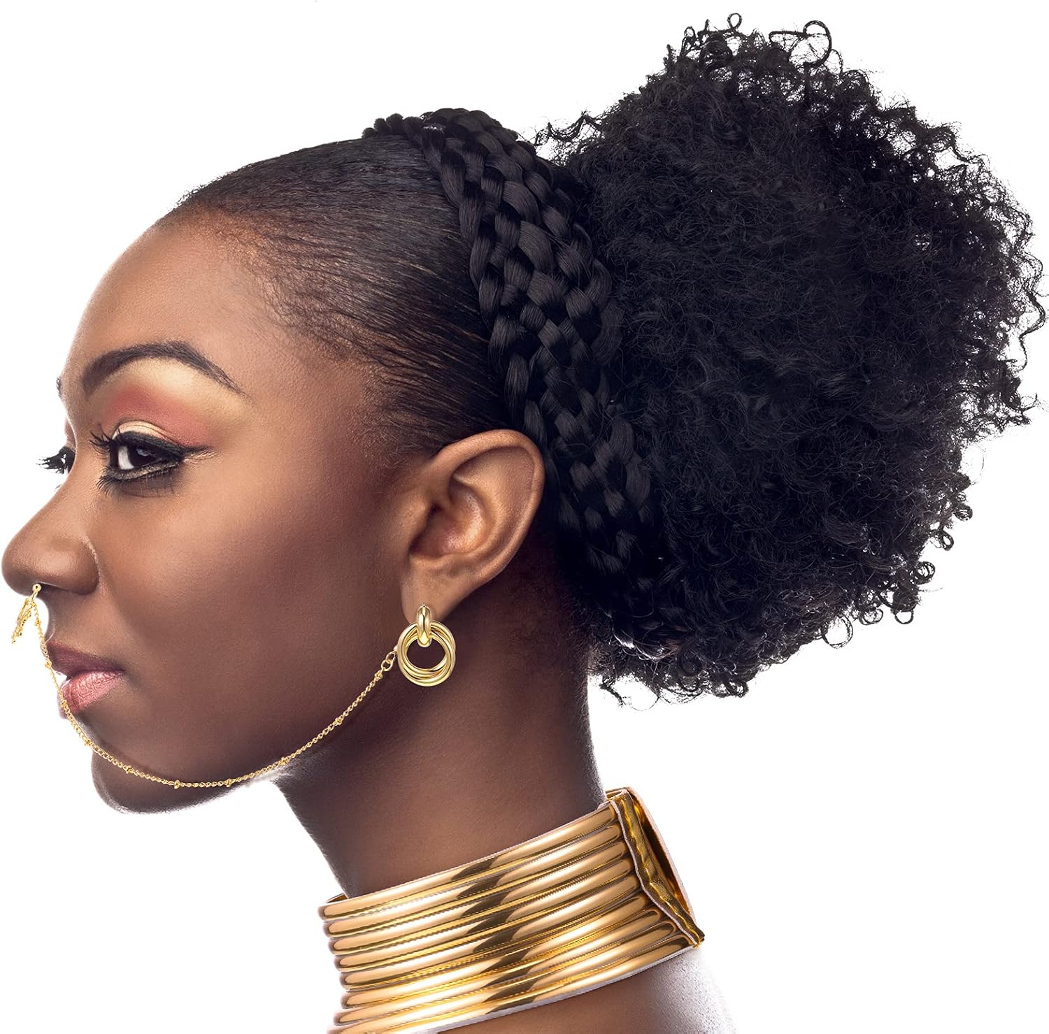 Hicarer African Inspired Women's Jewelry Set: Choker, Bracelet, Earrings, Nose Ring Hoop Chain for African Style, Halloween, Prom, Birthday - Image 3