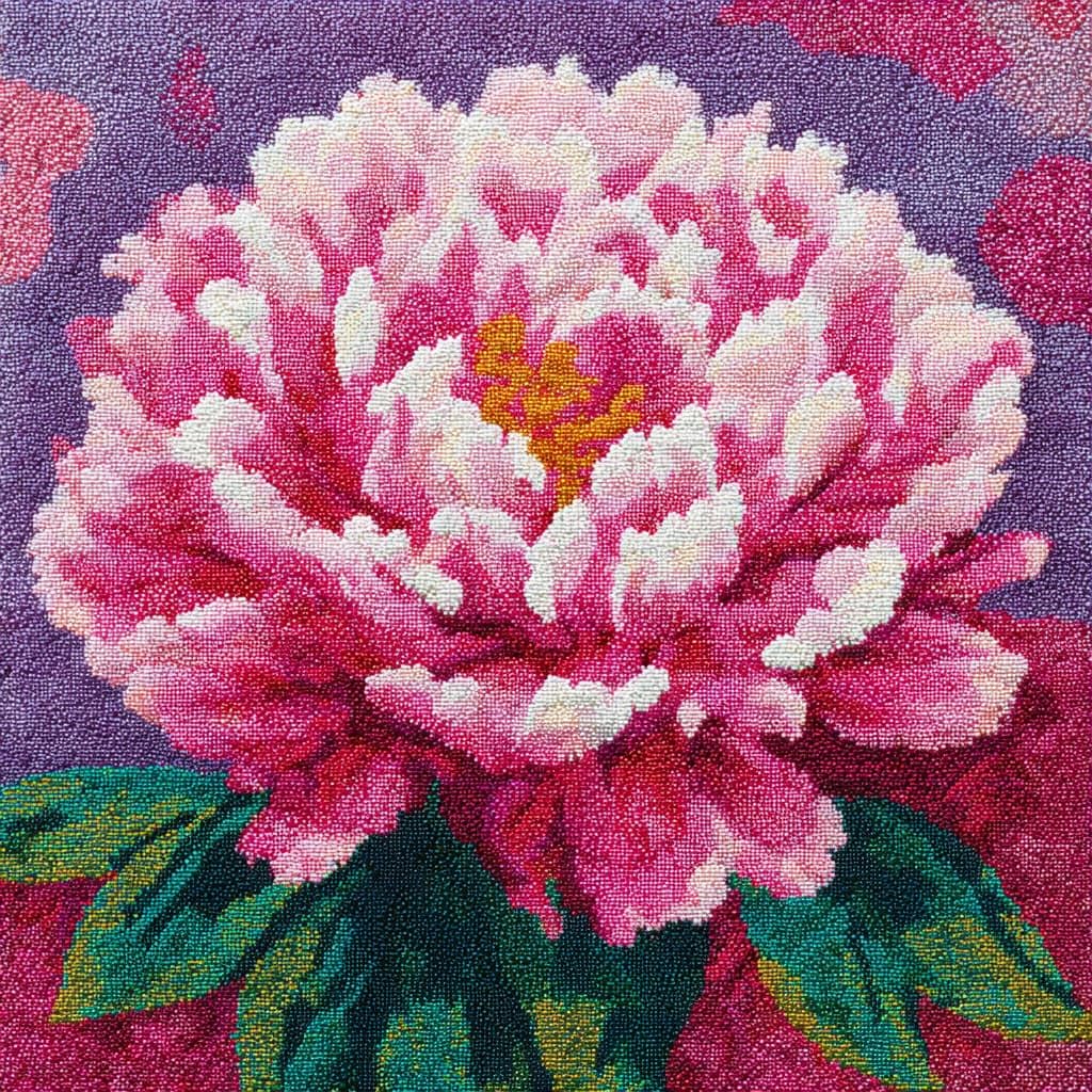 Taxpy DIY Latch Hook Rug Kits, Peony Flowers Latch Hook Cushion Kits Pillowcase Rug Crochet Needlework DIY Needlework Pillow Cover Sofa Cushion 43x43cm