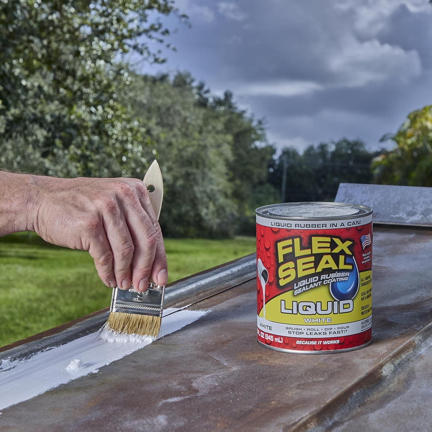 Flex Seal Liquid, Rubber Coating Sealant, Waterproof, Flexible, Breathable, and UV Resistant, Roof Repair, Basements, RV, Campers, Trailers, Marine, EPDM, Masonry, White, 32 oz