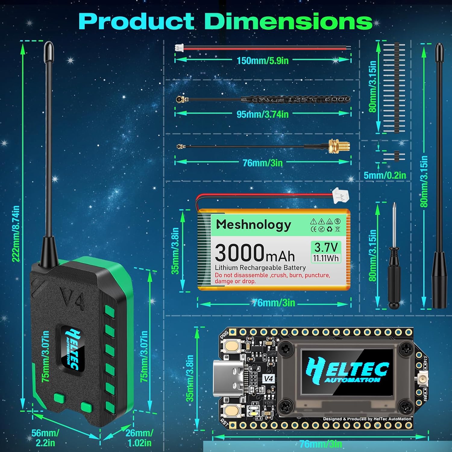 ESP32 LoRa V4 Development Board + 3000mAh Battery + Case Set - with 915MHz Antenna and Upgraded ESP32 S3 SX1262, 2MB PSRAM 16MB Flash V4 Devices for Meshtastic Ar duino LoRaWAN IoT (2PCS)