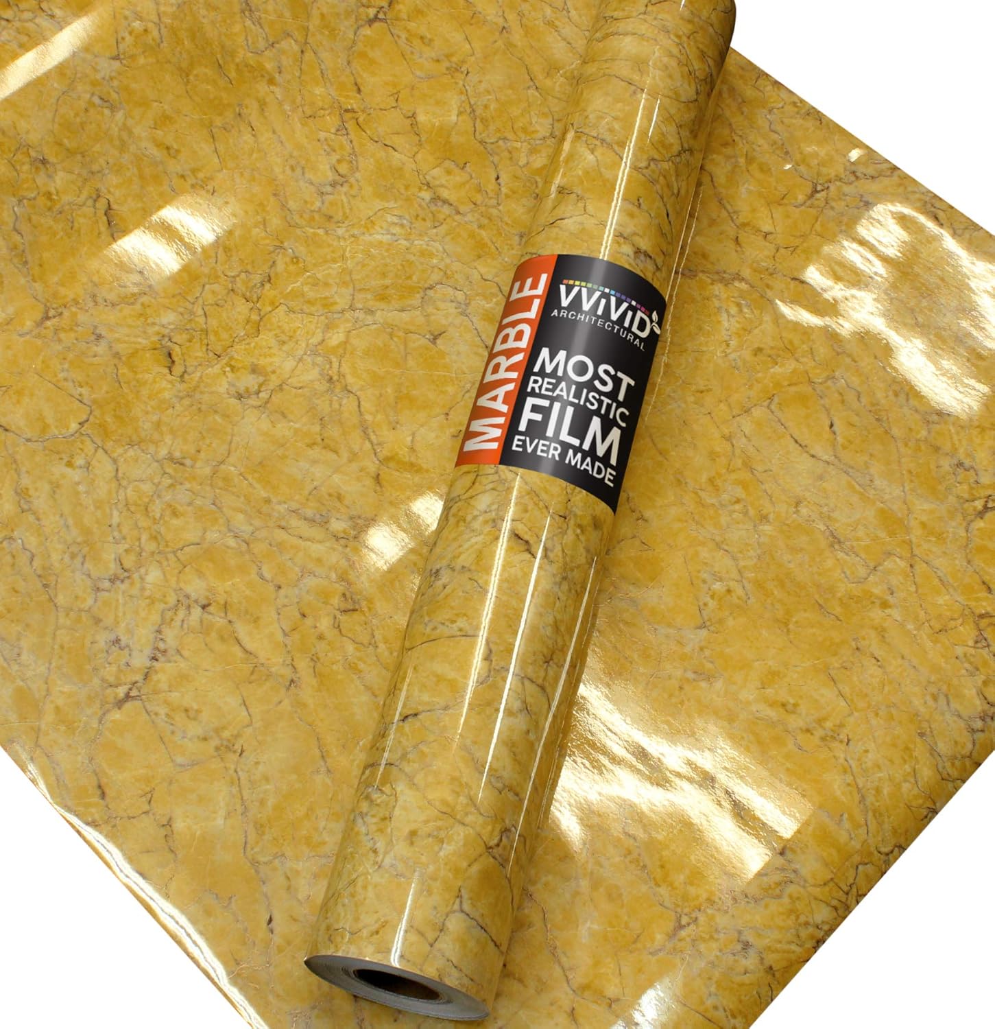 VViViD Gloss Imperial Golden Marble Natural Texture Architectural Vinyl Film Roll (48 Inch x 25ft)