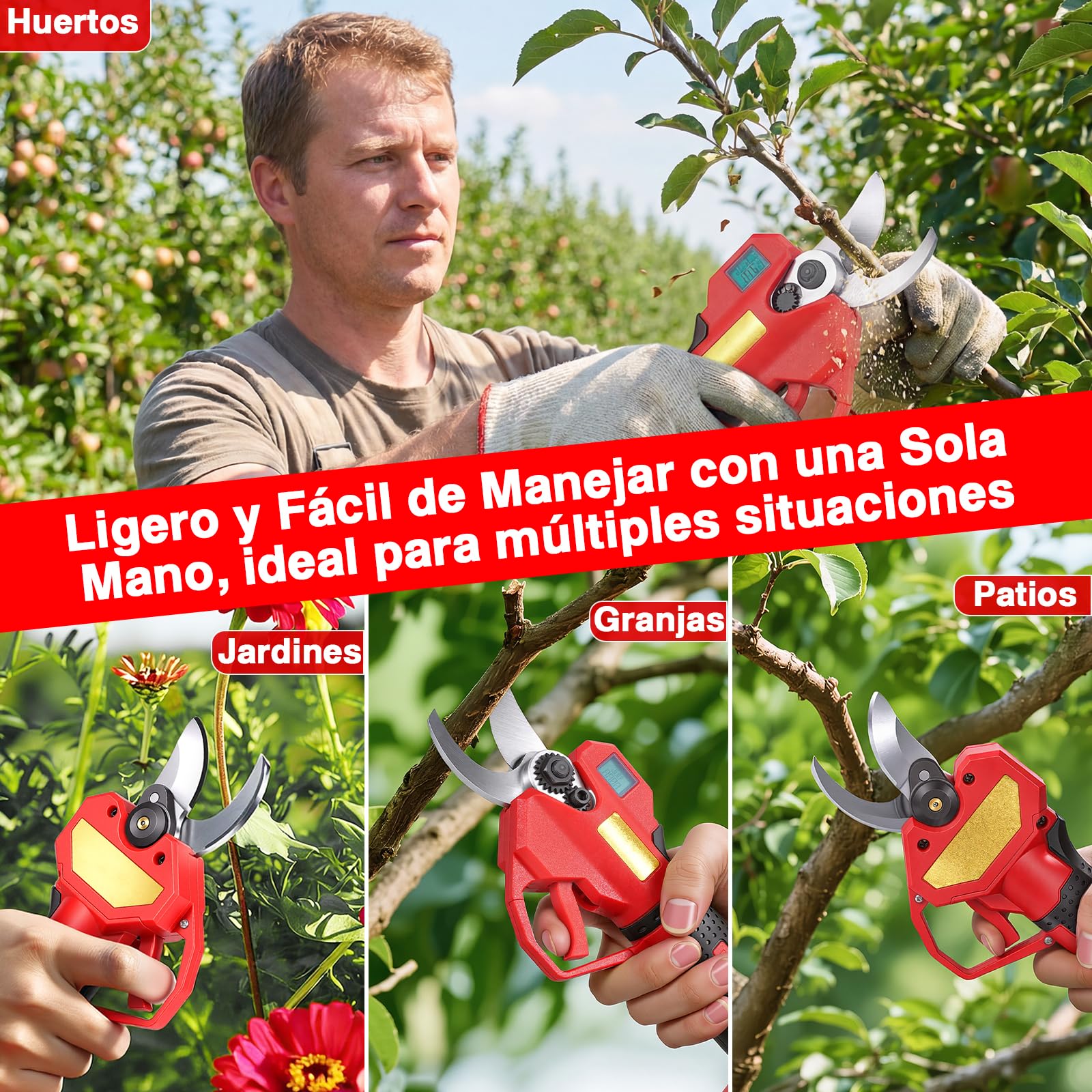 Tijeras de Podar Electricas, SK5 Tijeras de Poda de 40 mm con Pantalla LCD, con Baterías 2x2000mAh para Jardinería, Árboles Frutales, Viñedos y Granja
