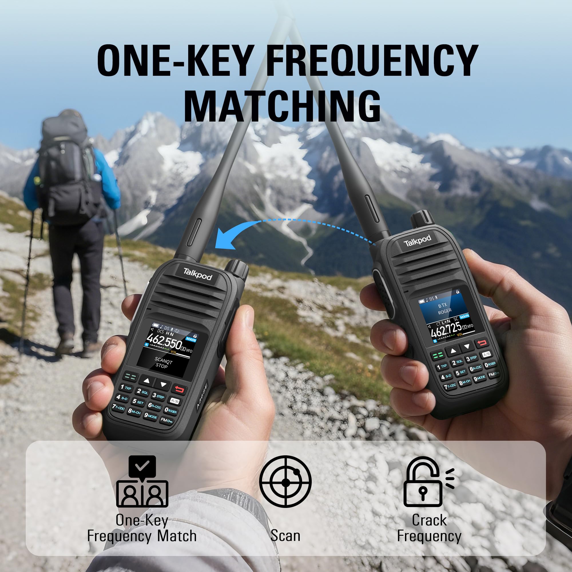 Talkpod A36SE Handheld Walkie Talkie, Long Range GMRS Radio with 771 Antenna & 805 Antenna, 512 Channels, VOX, 1500mAh Battery, USB-C Charging with Earpiece (Black)-1 Pack - 3