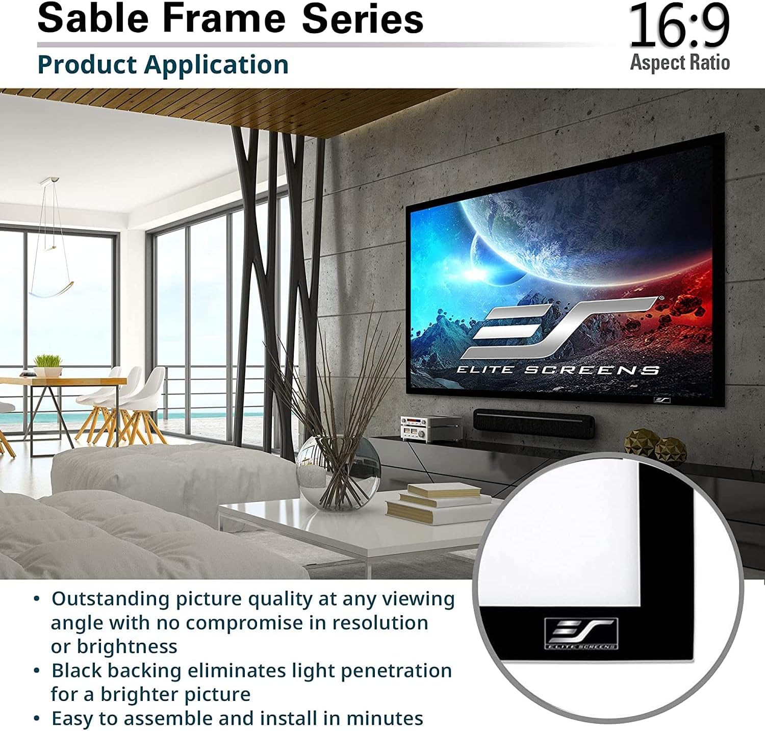 Elite Screens ER92WH1 16:9 "Sable Frame ER92WH1, ER92WH1 (Sable Frame ER92WH1 Rahmenleinwand 203,7cm x 114,5cm (BxH) 16:9, 2.34 m (92), 2.04 m, 114.5 cm,)