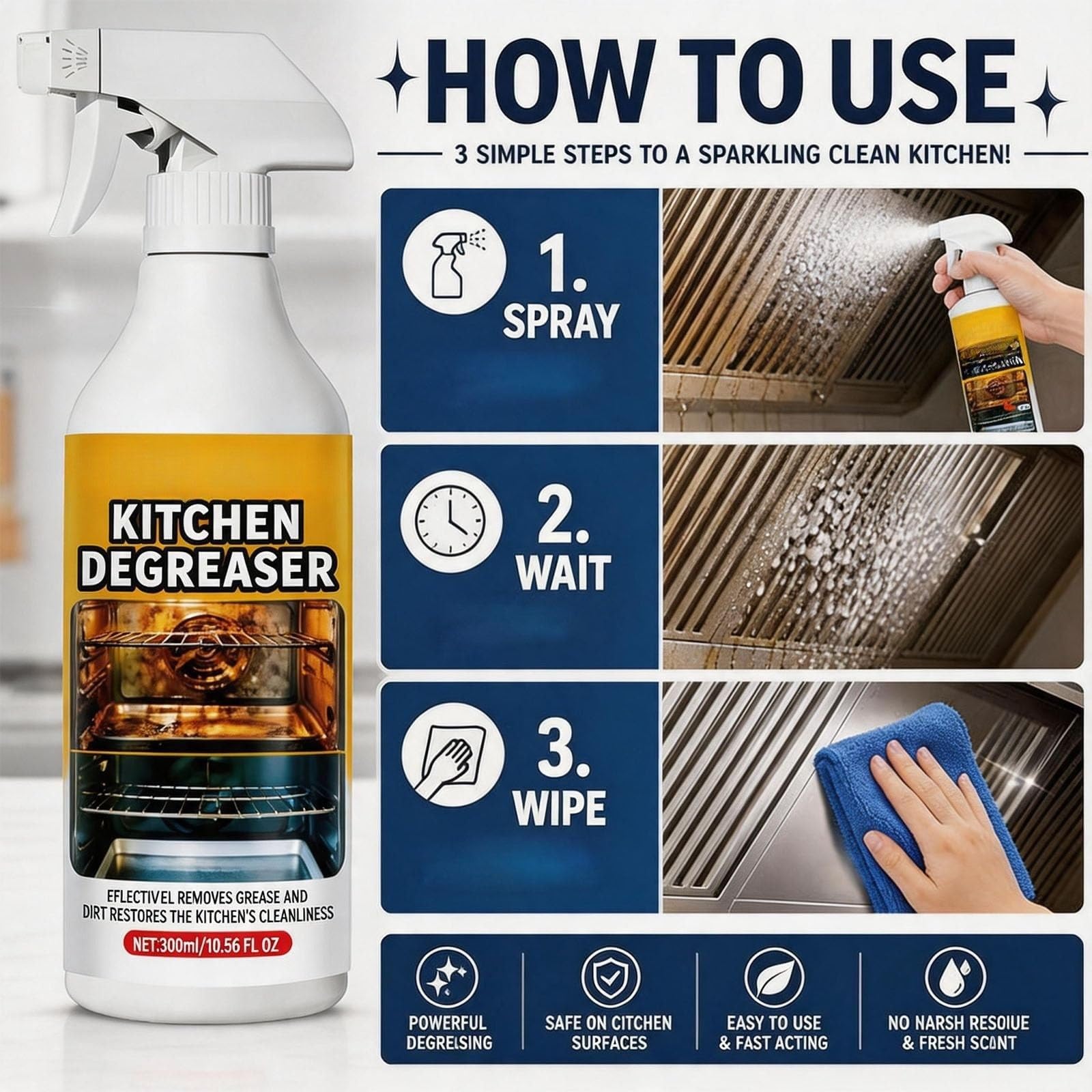 Backofenreiniger KüChenreiniger 300 Ml/10,56 Fl.oz Fettkiller Spray 3 Stück | Spray Grillreiniger Robuster Entfetter Vielseitig Einsetzbar for Grills Öfen Luftfritteusen Zuhause