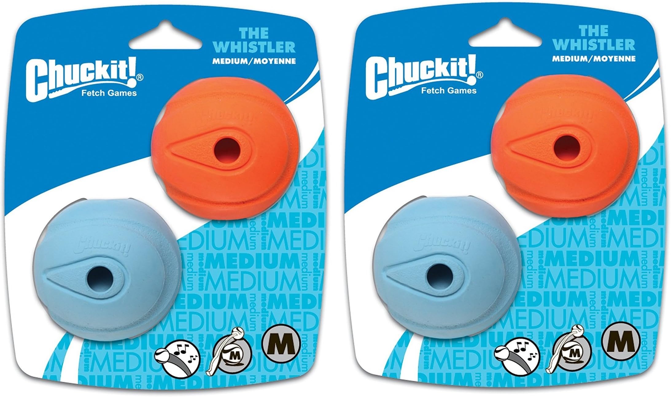 4 Pack Chuckit! The Whistler Size Medium / 2.5 Inch (2 Packages with 2 Balls Each)