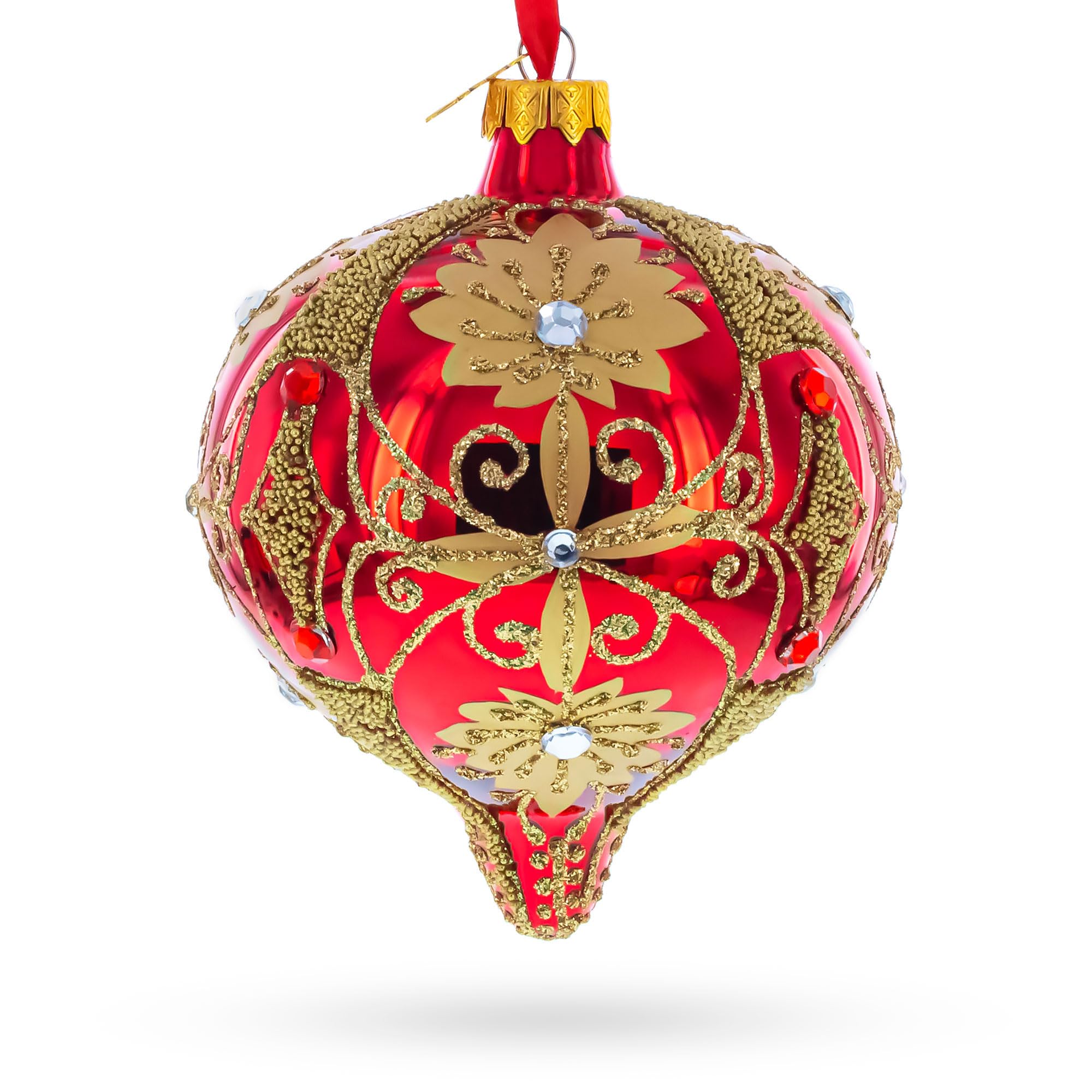 Décoration de Noël en verre rouge et doré oignon incassable et ultra légère pour sapin