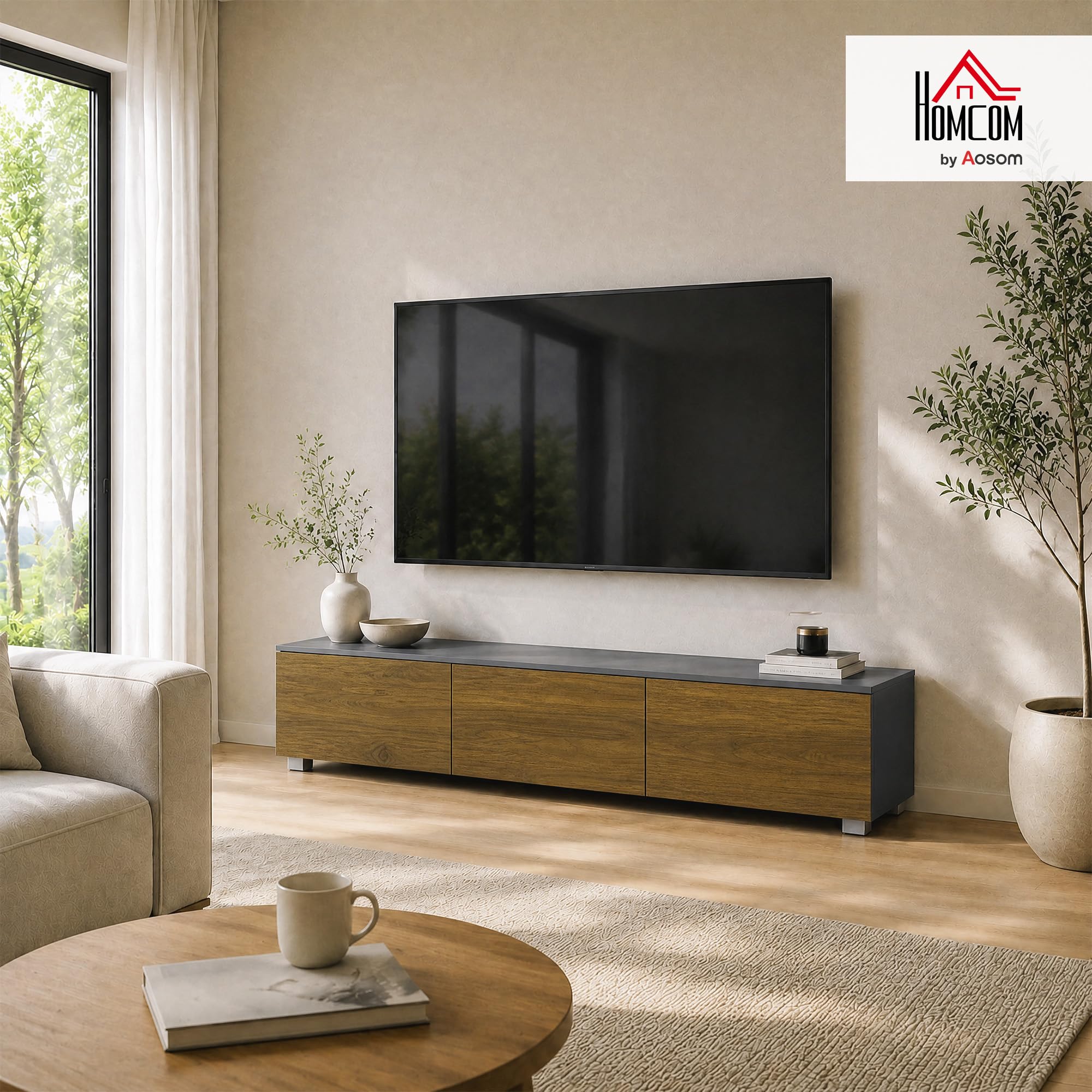 HOMCOM Meuble TV Suspendu ou sur Pied 160cm pour Téléviseur 65 Pouces Noyer