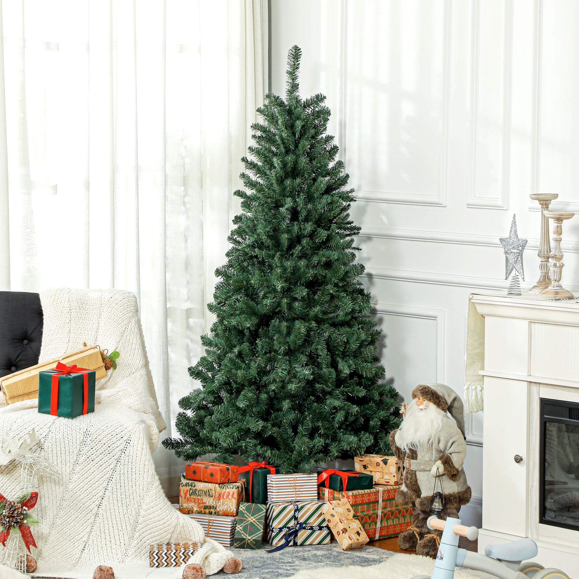 HOMCOM Árbol de Navidad 180 cm Artificial 760 Ramas Base Plegable Verde | Ramas de Alambre de Memoria, Árbol de Navideño para Salón