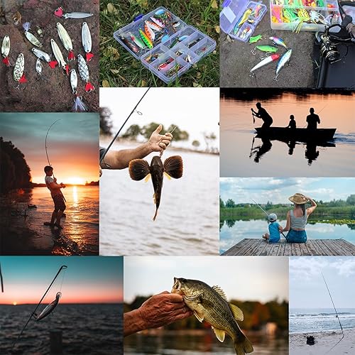 Miniatura 7 de EXAURAFELIS Juego de señuelos de pesca, kit de señuelos para lubina, trucha, salmón, agua dulce, equipo de aparejos de pescado, incluye cuchara de